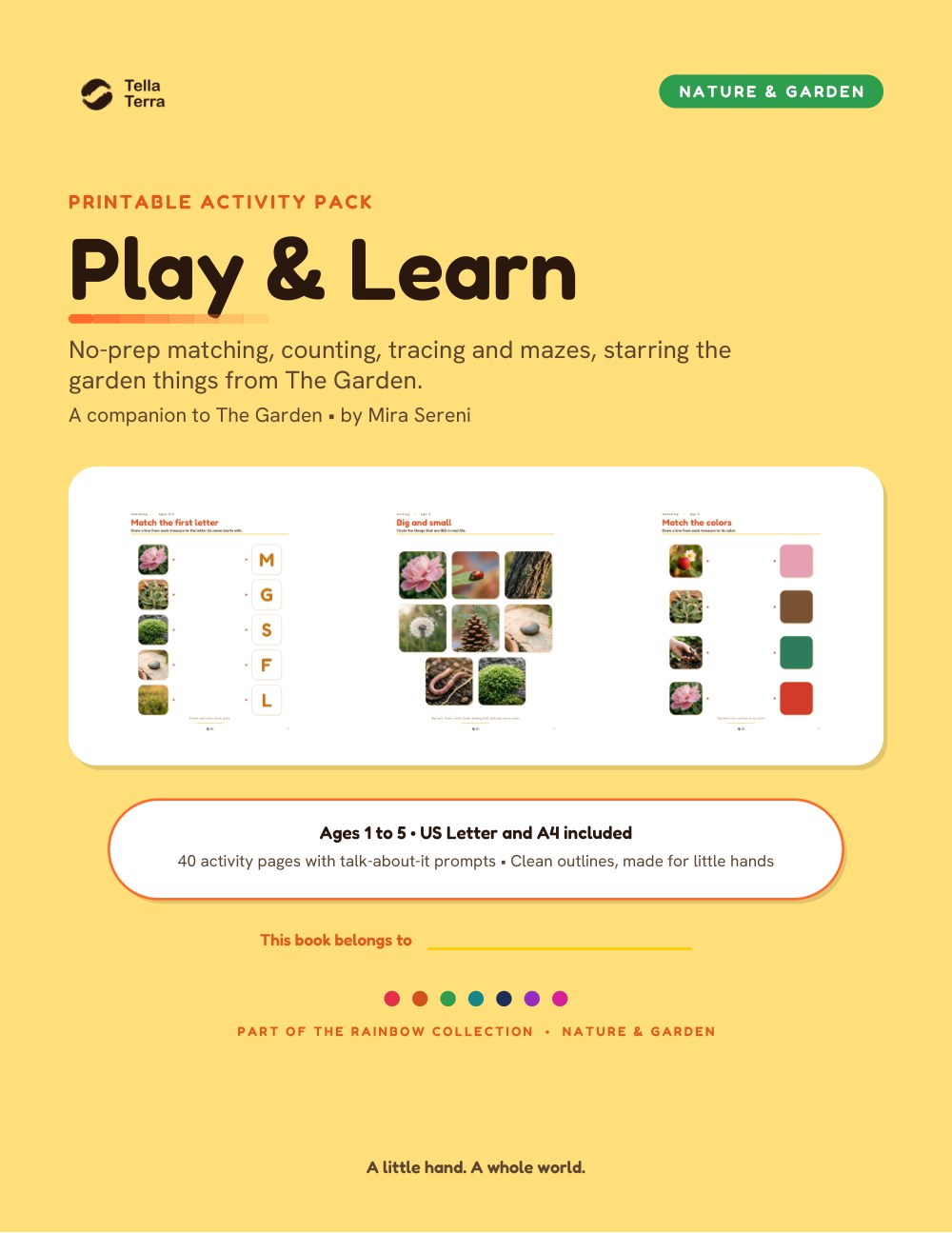 Cover of Play & Learn, a Tella Terra: The Garden activity pack