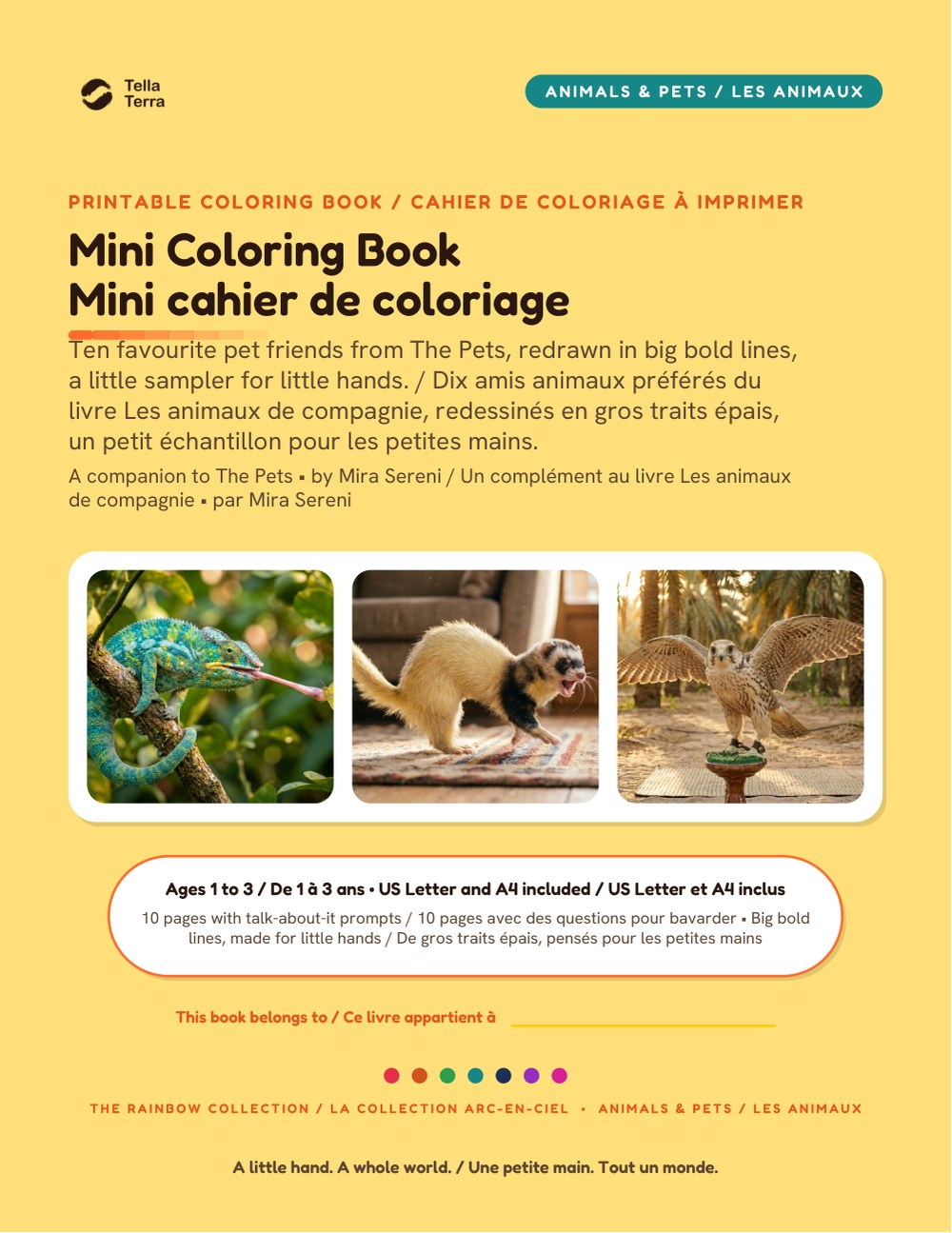 Cover of The Pets Coloring Book, English and French edition, Tella Terra: The Pets