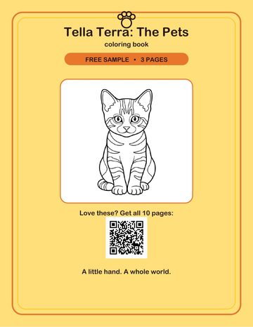 Cover of the free Tella Terra: The Pets coloring taster, three sample pages